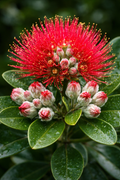 Close-up of a red flower with green leaves
