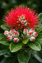 Close-up of a red flower with green leaves