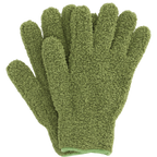 A pair of textured olive green fleece gloves shown against a plain white background.
