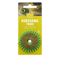 A package of Kokedama Twine by Starter Studios, featuring a roll of tan twine wrapped into a circular kokedama web with bright green tips, mounted on a yellow cardboard backing.